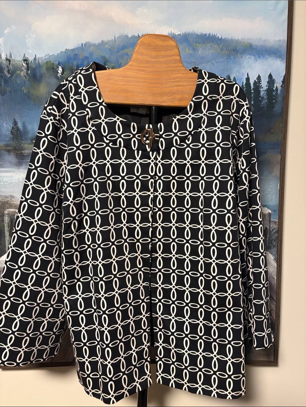 Charter Club Black and White Geometric Blazer